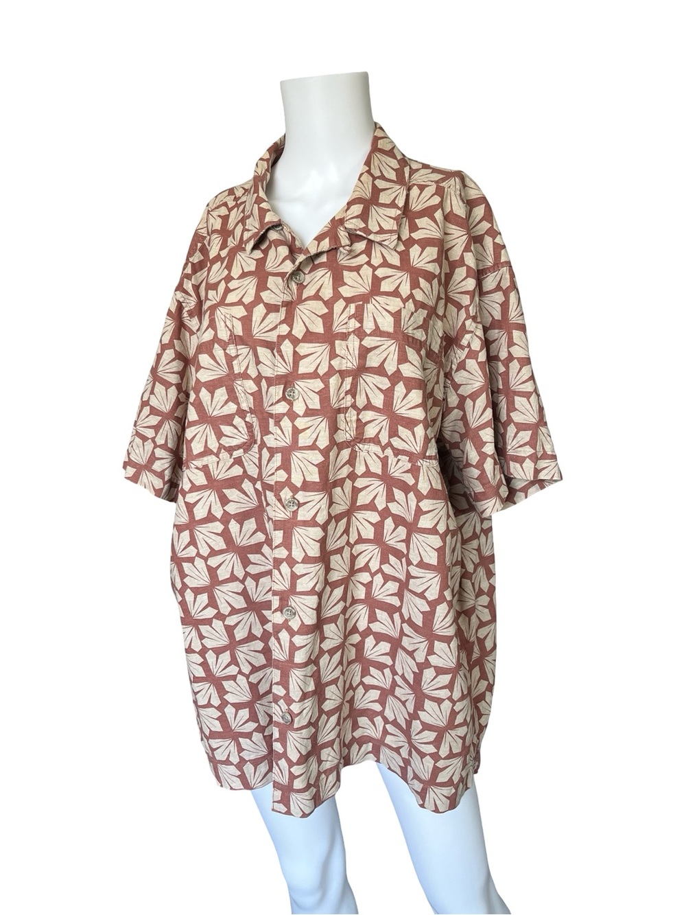 Eddie Bauer Hemp Cotton Button Up Shirt Brown Tan Short Sleeve Mens Size XL